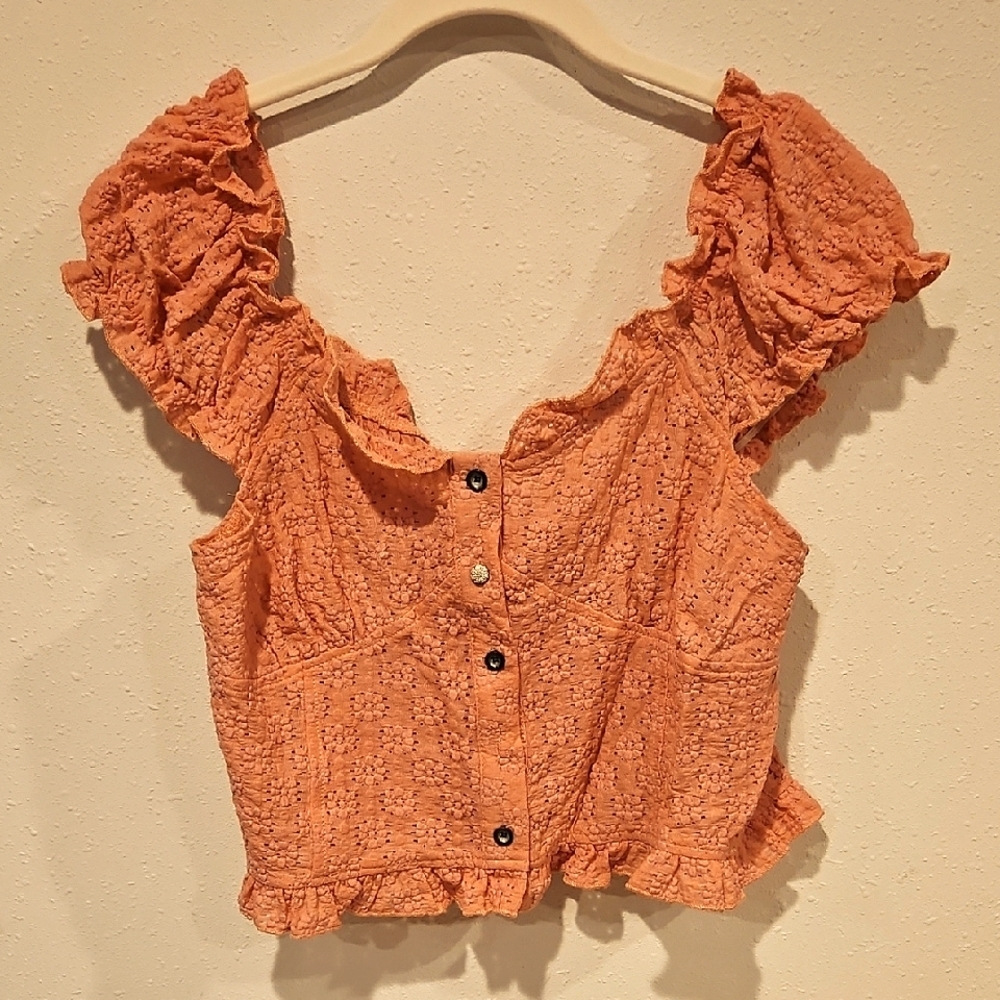 POL Women's Blush Pink Vintage Floral Knit Top Sz.M Sz.S NWOT